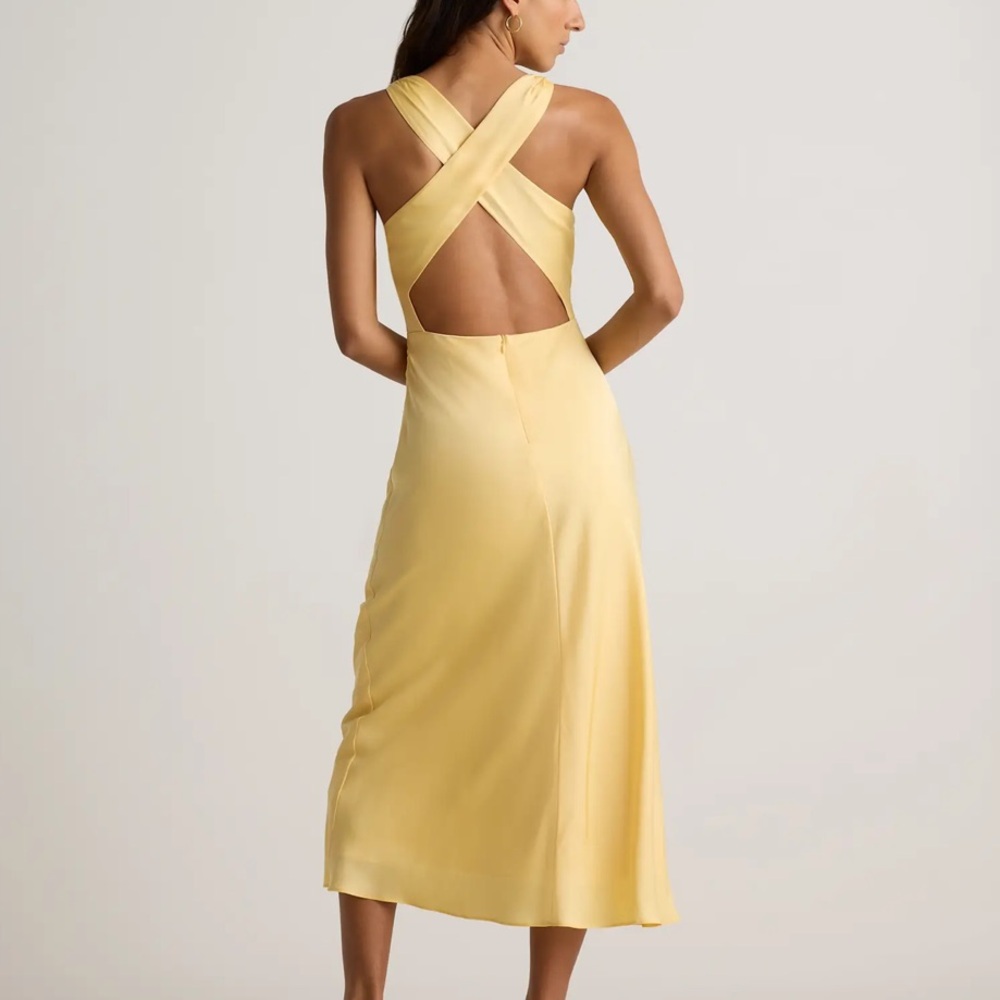 Quince Washable Stretch Silk High Neck Midi Dress Butter Yellow Large NWT - Picture 3 of 16